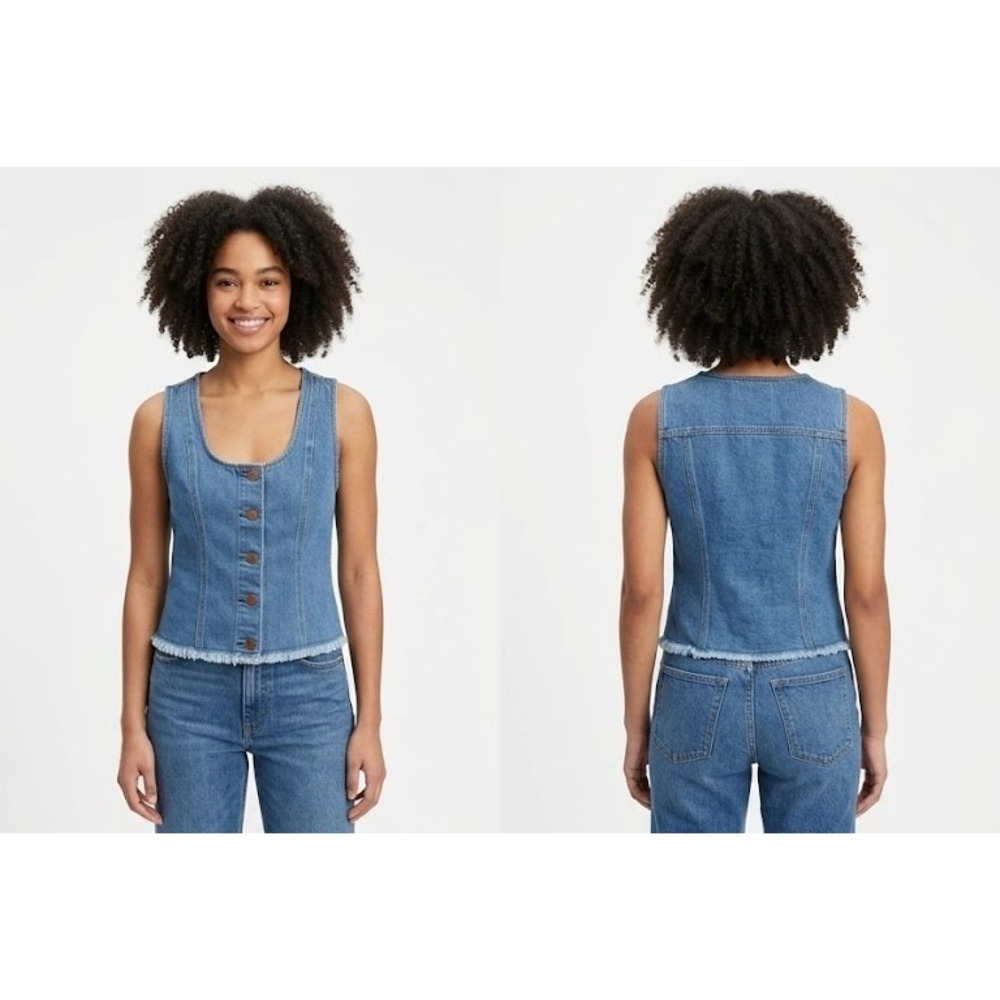 Gap Button Front Denim Tank Top Womens 0 Blue Scoop Neck Relaxed Fit Modest - Picture 1 of 9